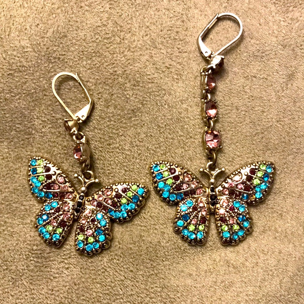 Betsey Johnson asymmetrical butterfly earrings. Colorful crystals. Unworn.